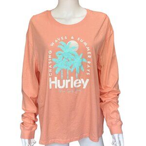 Hurley Peach Long Sleeve Graphic Tee 100% Cotton Womens Size XL